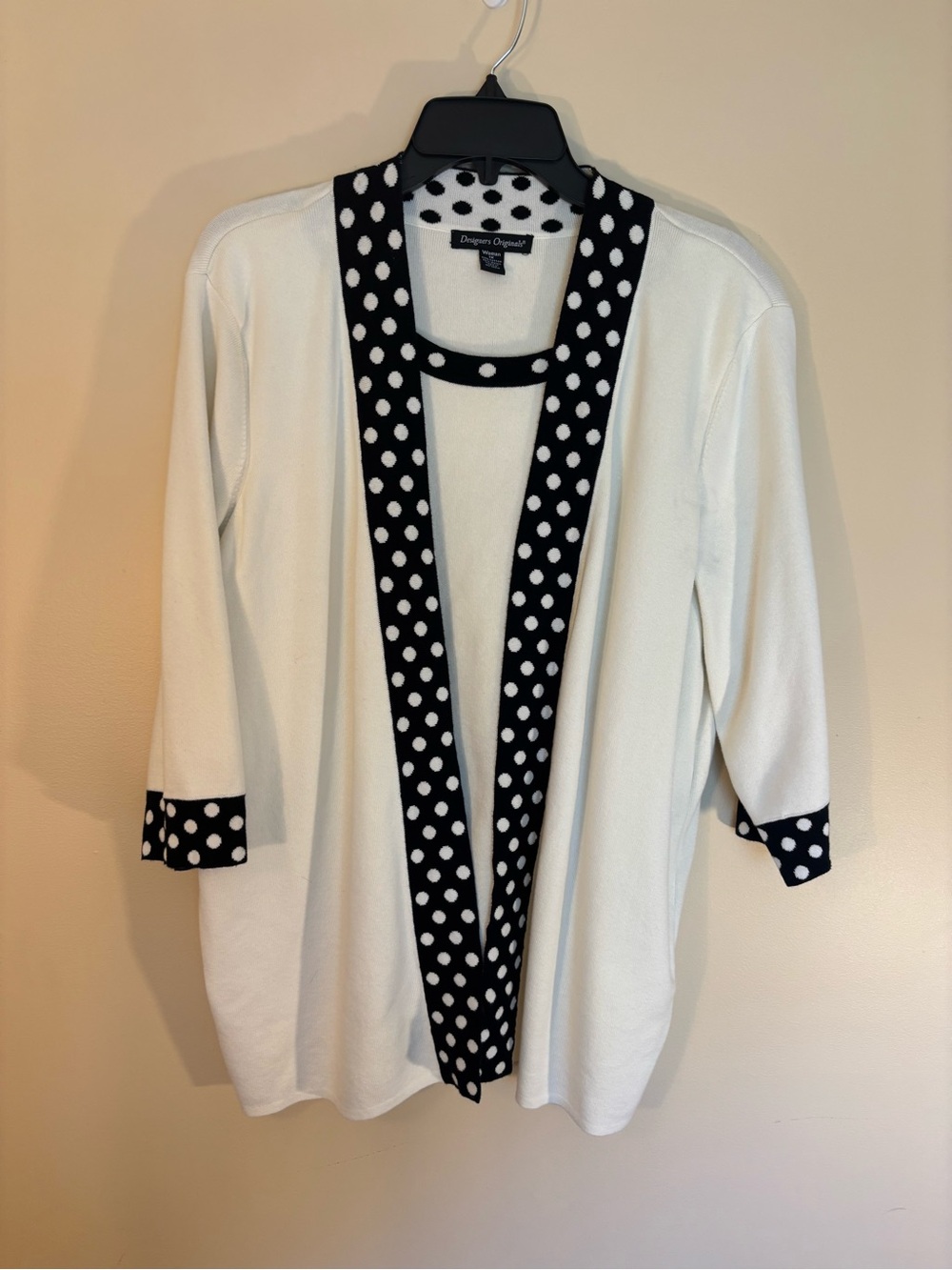 Designers Originals Ivory Cardigan with Black Polka Dot Trim